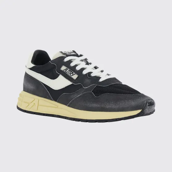 Autry Reelwind Sneakers in Leather and Nylon with Worn Effect Black 1 (WWLMQ07S)