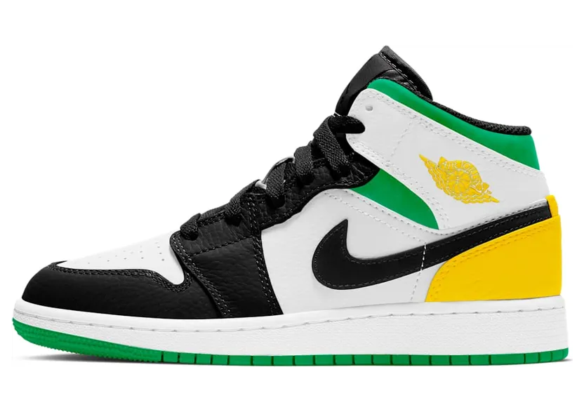 Air Jordan 1 Mid GS “White / Black / Lucky Green / Laser Orange” (BQ6931-101)