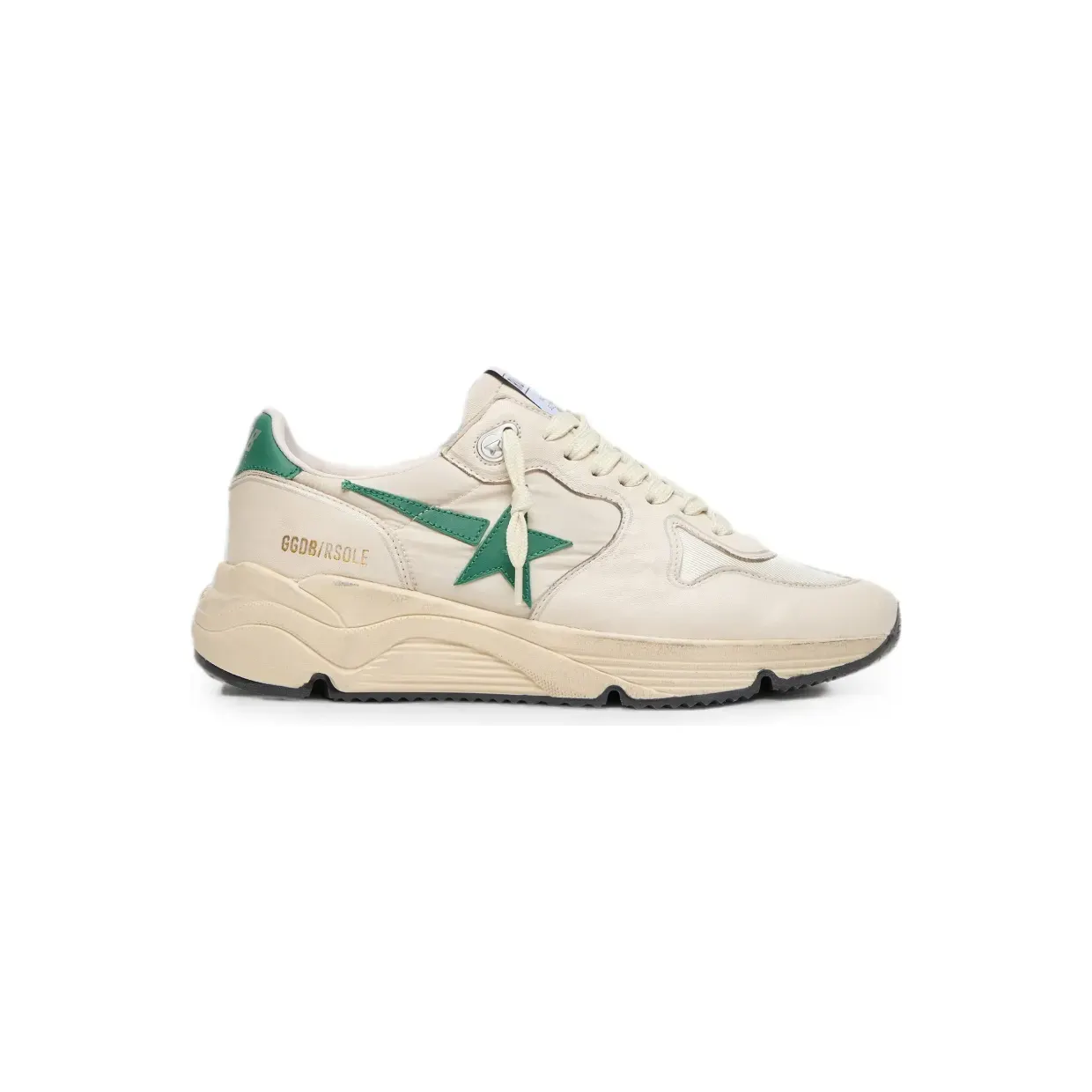 Golden Goose Profilsohle aus cremefarbenem Nylon und Leder mit grünen Lederstern Nude (GWF00126F008530)