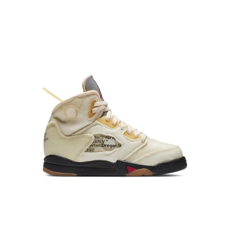 Jordan 5 Retro OFF-WHITE Sail (PS) Sail/Fire Red-Muslin-Black (CV4827-100)