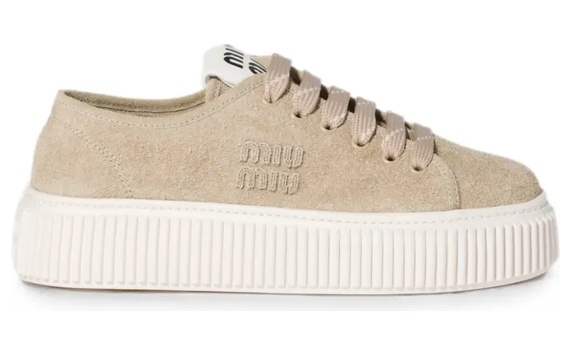 Miu Denim sneakers met logo – Beige (5E389EFD005054)