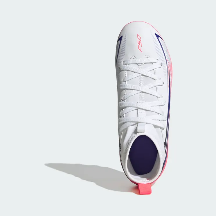 adidas F50 Hyperfast Club Mid Firm Ground / Multi Ground Football Boots Kids “Cloud White / Solar Purple / Solar Turbo” (KJ0670)