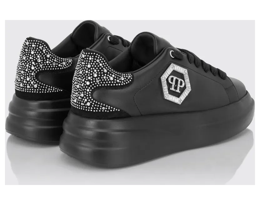 Philipp plein Leather Chunky Sneakers with Hexagon Logo and Rhinestones Black (FAFSWSC2812PLE022N0202) (2)