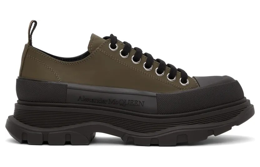 Alexander McQueen Khaki Tread Slick Low Sneakers (627225WHYK3)