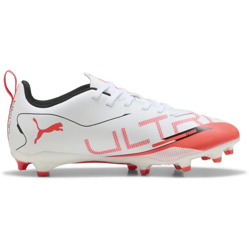 Puma Ultra 5 Play FG/AG Fußballschuhe Kids 01 – PUMA white/PUMA black/glowing red 37 für Kids, weiß, Größe 28 EU / 10 Kids UK (108170)