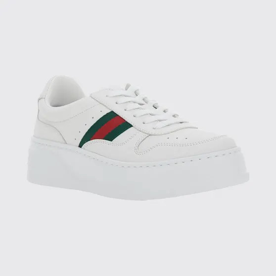 Gucci Low-Top Platform Sneakers in Calf Leather with Web Stripe White (848307UPG409064)