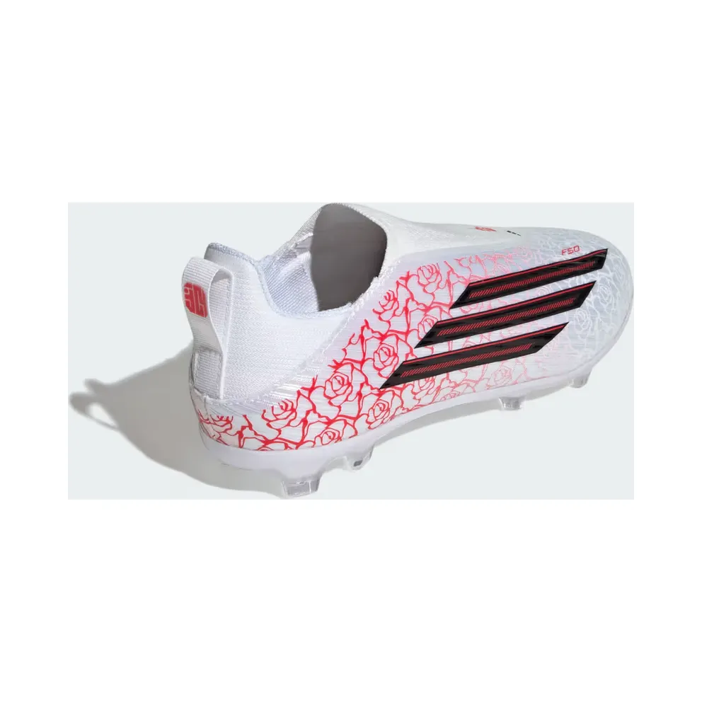 adidas F50 League Lamine Yamal Laceless Firm Ground Football Boots Kids “Cloud White / Core Black / Lucid Red” (KJ3780)