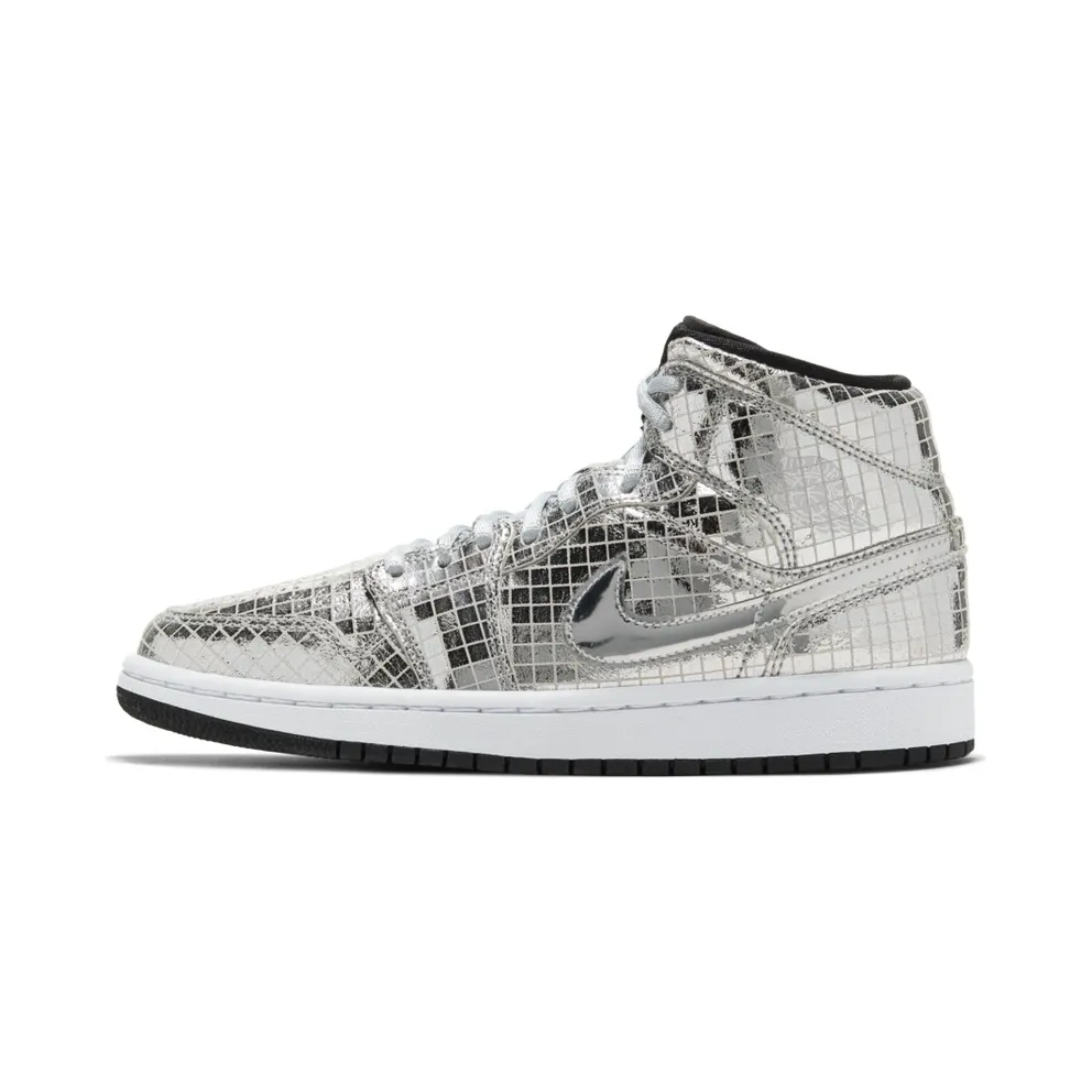 Jordan 1 Mid SE Disco Metallic Silver (W) Silver/White-Black (CU9304-001)
