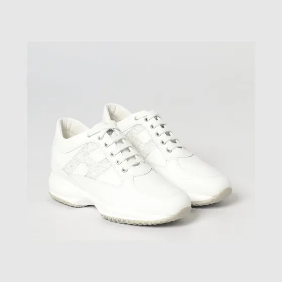 Hogan Interactive Leather Sneakers with Glitter Yellow Cream (HXW00N0S360UWP0CAS)
