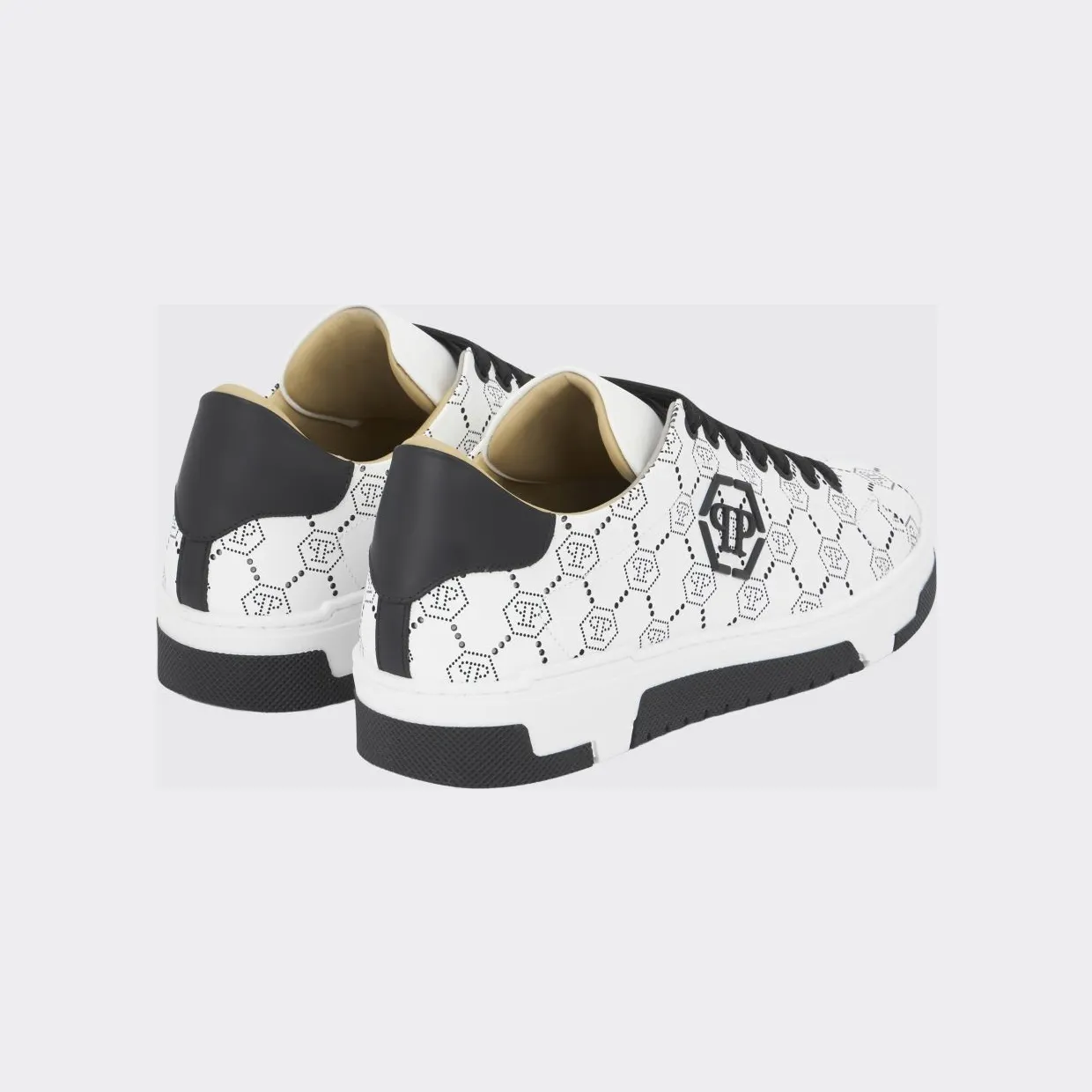 Philipp plein Low-Top Leather Sneakers with Rhinestone Hexagon Logo Black 1 (PAESUSC0770PLE010N02) (2)