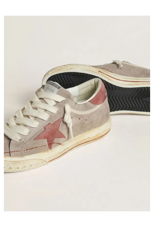 Golden Goose Super-Star Ltd In Gray Suede With Red Waxed Suede Star And Heel Tab (GMF00758.F007995.60527) (3)
