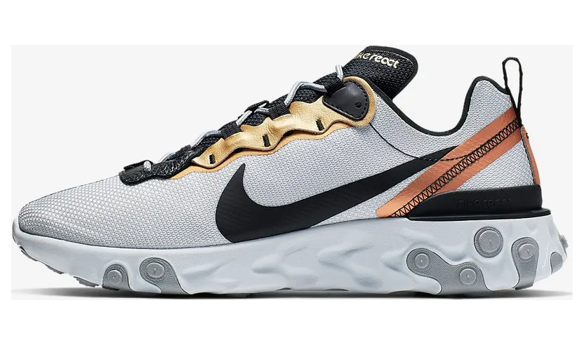Nike React Element 55 Gold Ranger “Pure Platinum / Black” (CD7627-001)