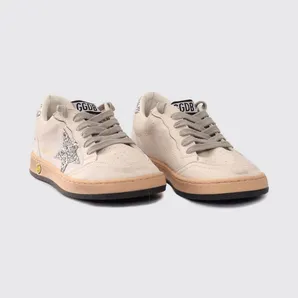 Golden goose Boy’s Ball Star Sneakers in Leather and Glitter Fabric White (GYF00439F00482680185)