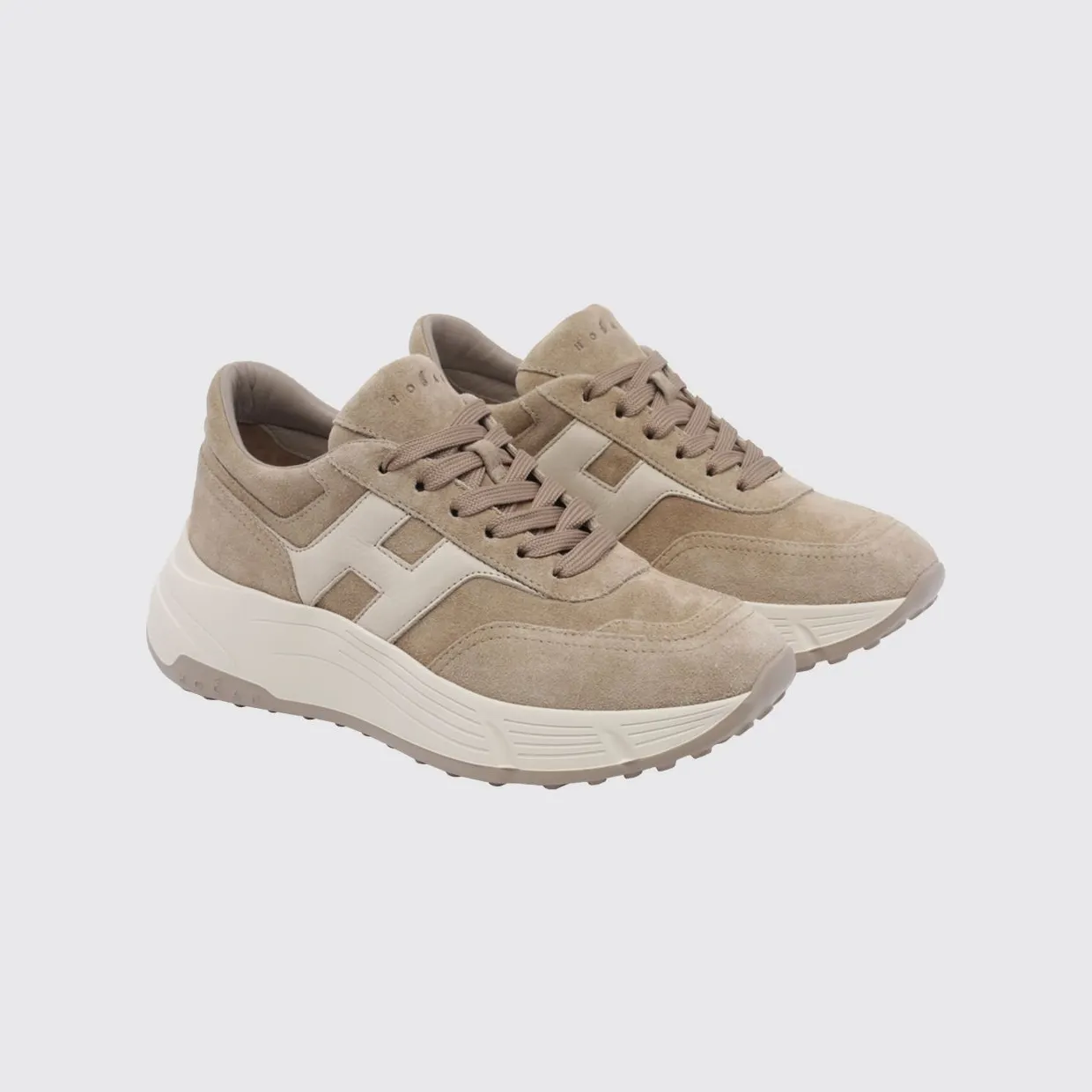 Hogan H669 Sneakers in Calfskin and Suede with Chunky Sole Beige (HXW6690FR30U5W0RZL)