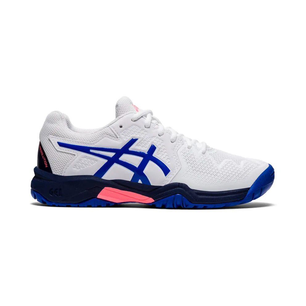 Asics Kids White & Blue Gel-Resolution 8 Big Kids (1044A018-107)