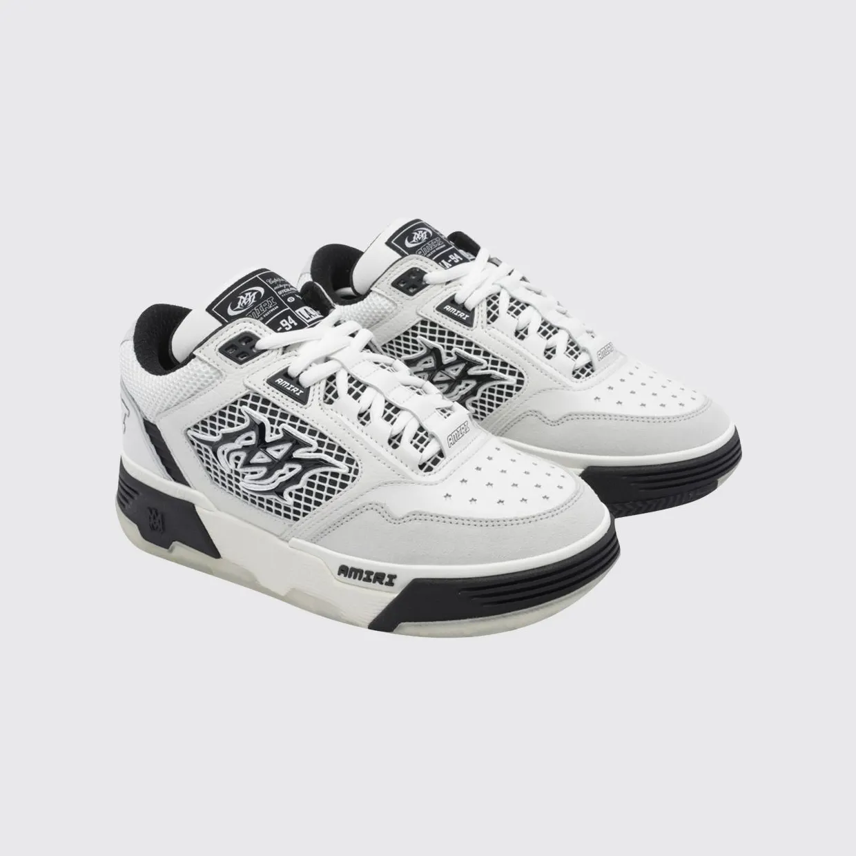 Amiri MA-94 Leather and Mesh Sneakers with Monogram and Suede Details White (AMSNSN1088WHITEBLACK)