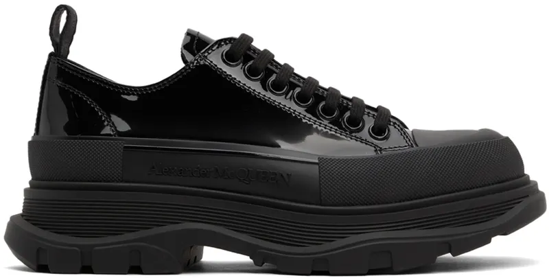 Alexander McQueen Black Patent Tread Slick Low Sneakers (668774WIA35)
