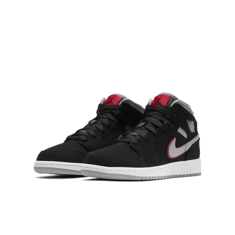 Jordan 1 Mid Black Particle Grey Gym Red (GS) Black/Particle Grey-White-Gym Red (554725-060)