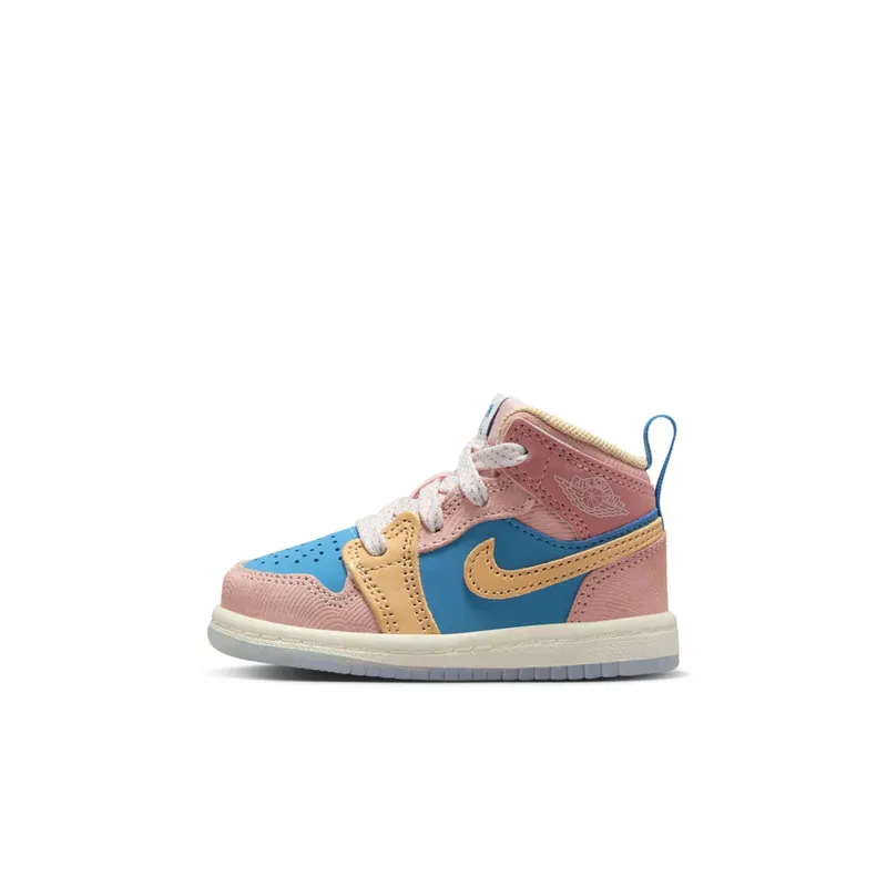 Jordan 1 Mid Sneaker School Aegean Storm Pink Oxford Red Stardust Hemp (FN7539-400)