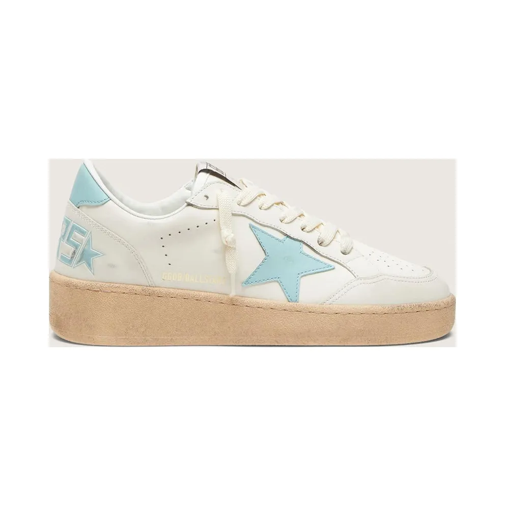 Golden Goose Women’S Ball Star In White Leather With Light Blue Star (GWF00804.F008501.10422)