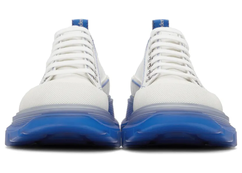 Alexander McQueen White & Blue Tread Slick Low Sneakers (662687W4MV9) (2)