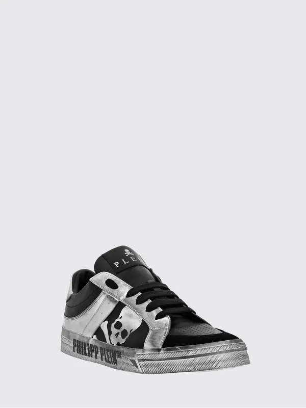 Philipp plein Retrokickz TM Leather Sneakers with Skull Print and Worn Effect Black (FADSUSC0633PLE005N0270)