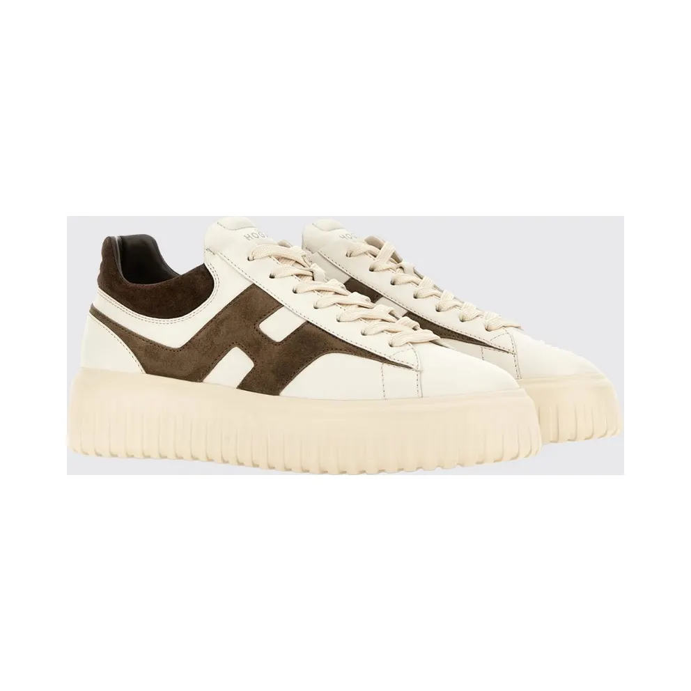 Hogan H-Stripes Leather and Suede Trainers with H Logo and Platform Sole White 1 (HXM6450FE91N1M762F)