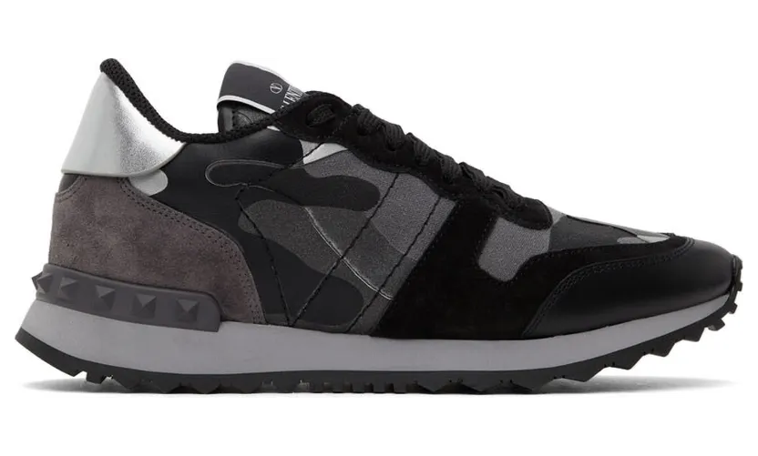 Valentino Garavani Black & Silver Camo Rockrunner Sneakers (WW2S0291QUM)