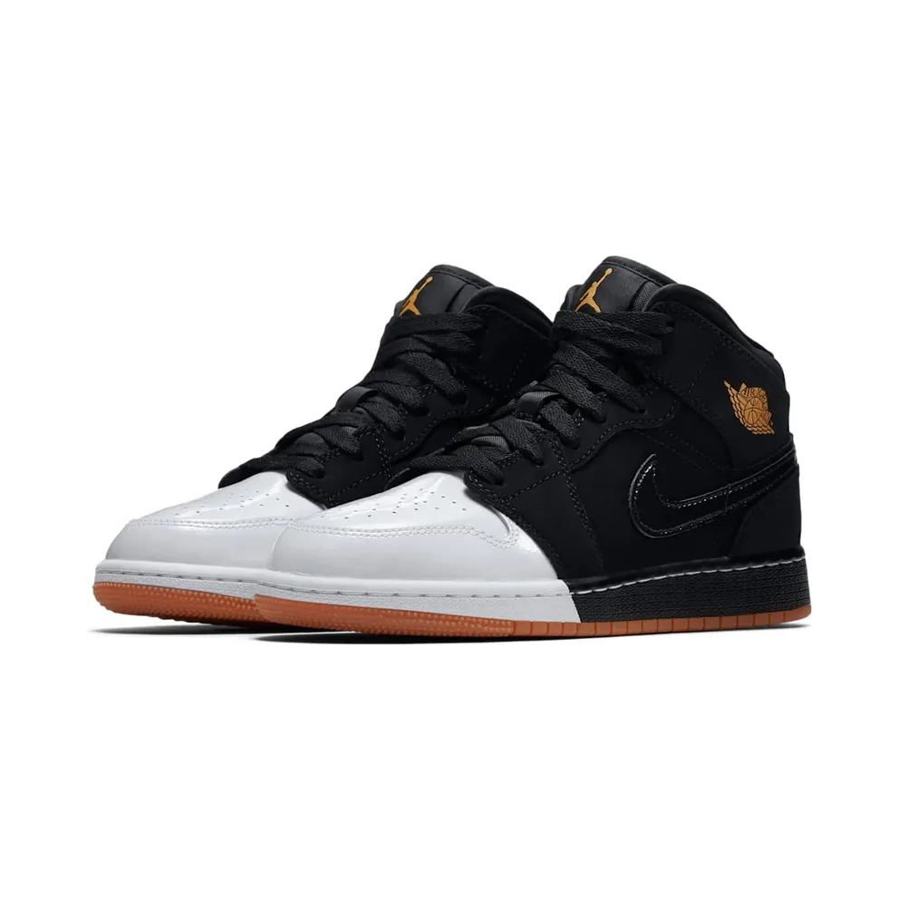 Jordan 1 Mid Black White Gold (GS) Black/Metallic Gold-White (555112-021)