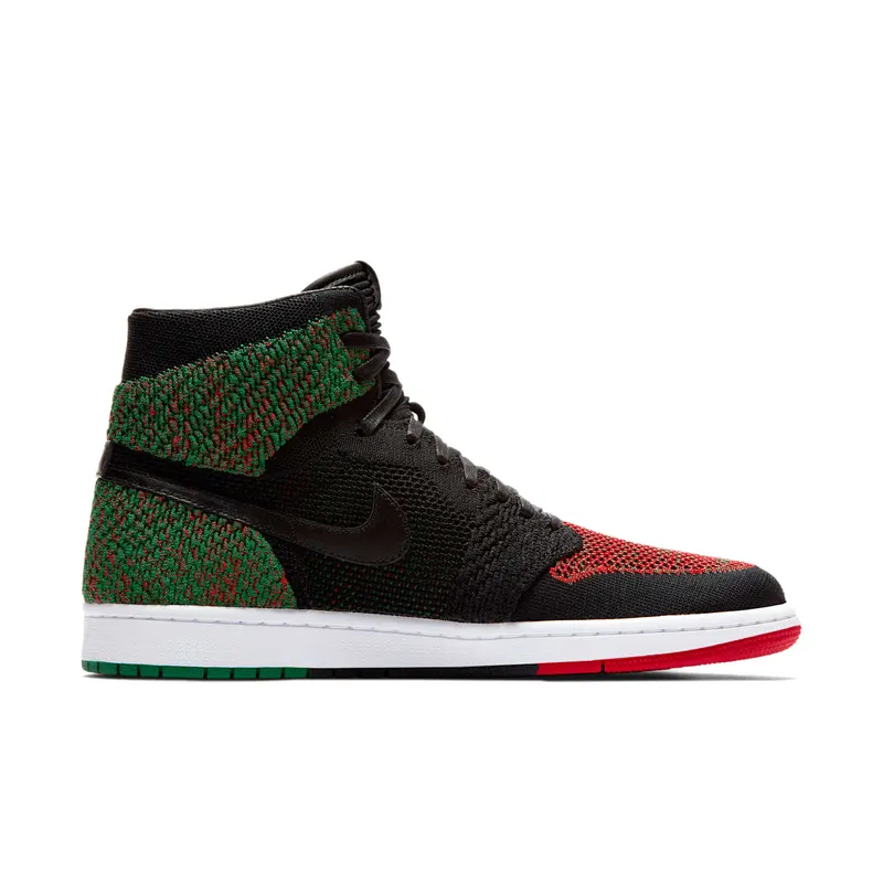 Jordan 1 Retro High Flyknit Black History Month (2018) Black/Black-Lucid Green-University Red (AA2426-026)