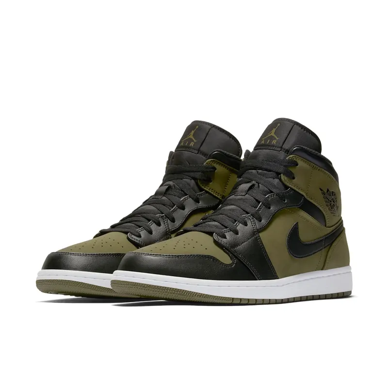 Jordan 1 Mid Olive Canvas Olive Canvas/Black-White (554724-301)