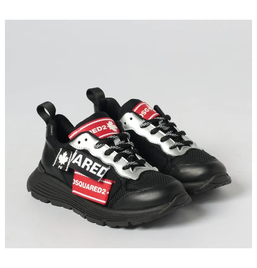 Dsquared2 Boy’s Low-Top Leather and Mesh Sneakers with Contrast Logo Black (8274405)