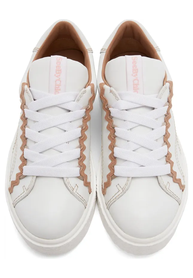 See by Chloé Off-White & Tan Leather Sevy Sneakers (SB36001A 13001) (5)