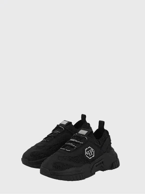 Philipp plein Low-Top Leather and Stretch Viscose with Monogram and Rhinestones Black (PAFSUSC0926PTE003N0202)