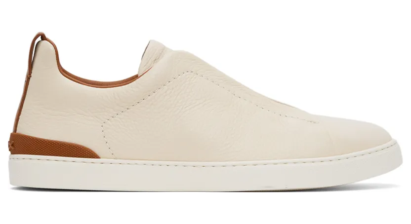 Ermenegildo Zegna Off-White Deerskin Triple Stitch Sneakers (LHCVO-A4667X)