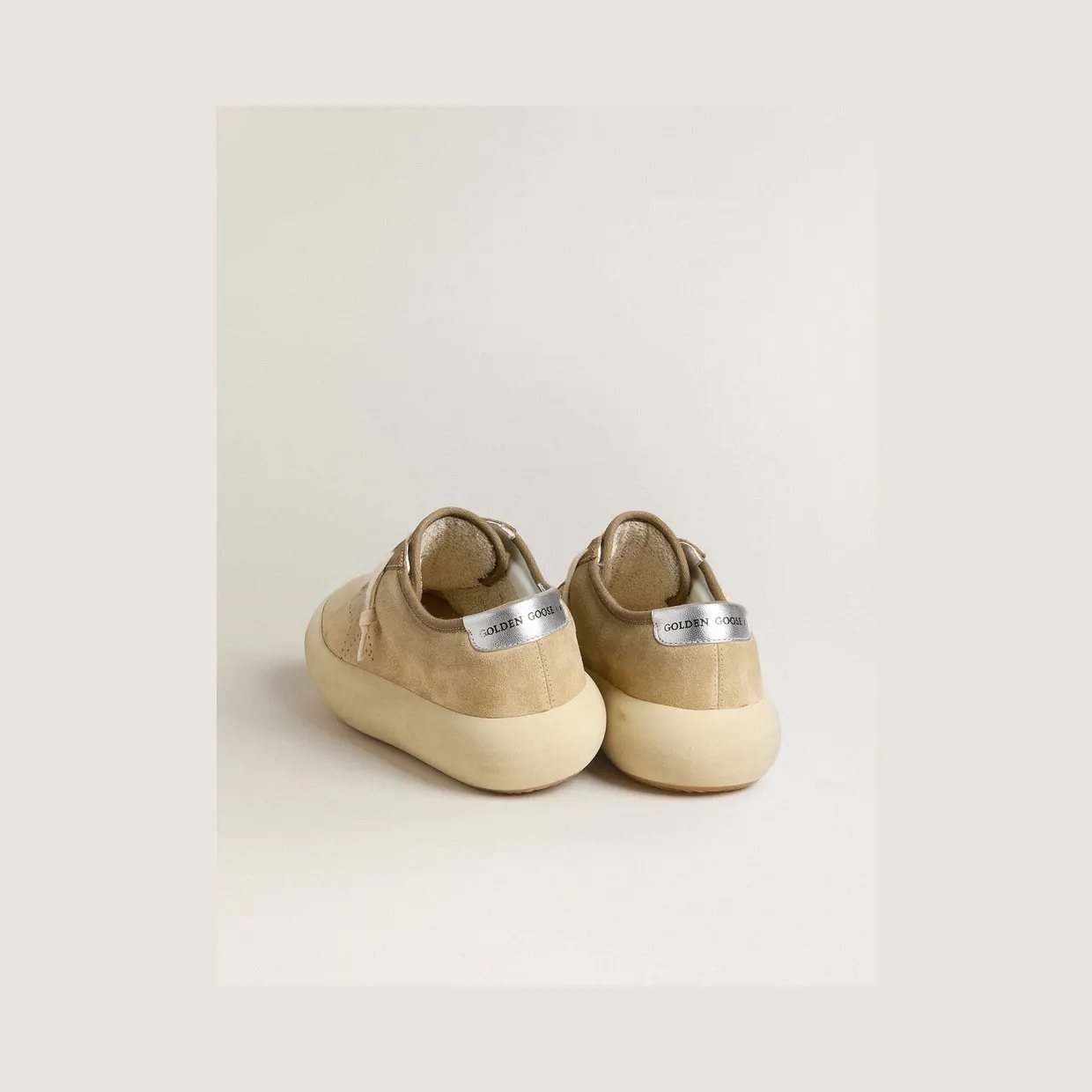 Golden Goose Space-Star In Beige Suede With Perforated Star And Metallic Silver Heel Tab (GMF00376.F007968.55528) (4)