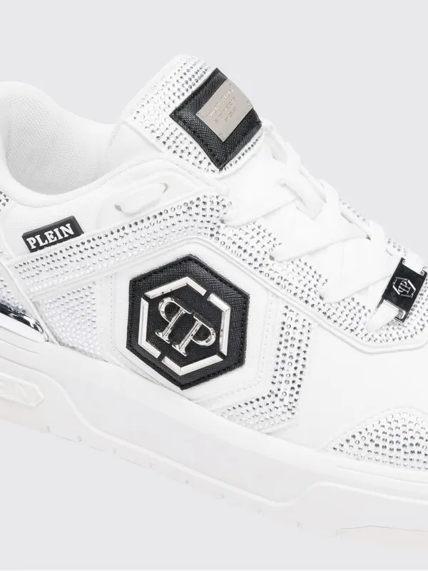 Philipp plein SK8R Leather Sneakers with Applied Rhinestones White (SAFSUSC0923PTE003N0101) (3)