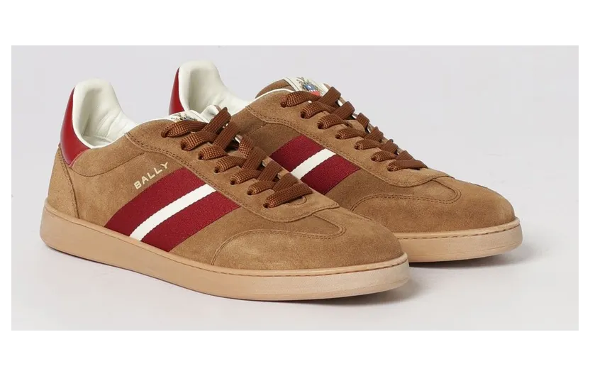 Bally Suede Low-Top with Bicolor Stripes and Laminated Logo Tobacco (MSK0GLSU013U8O1)