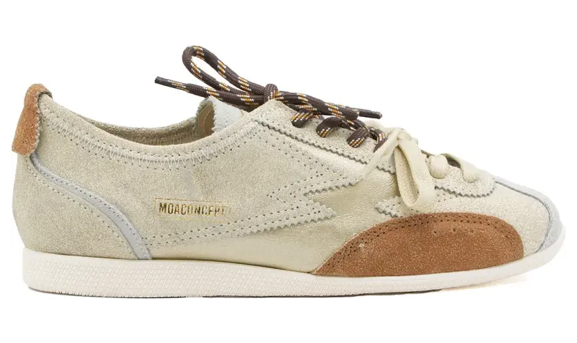 MOA CONCEPT Ikigai sneakers met gebarsten effect en suède vlakken – Beige (IK299)