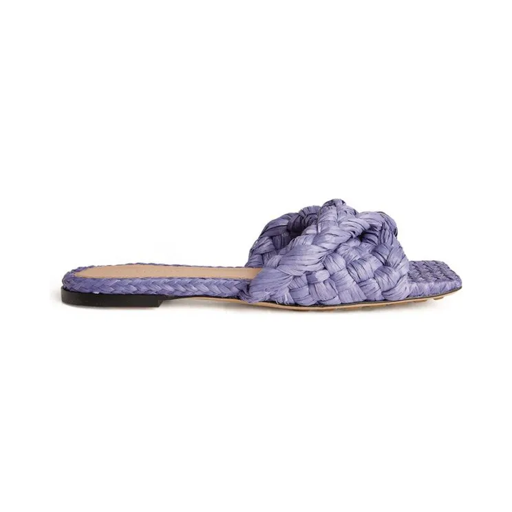 Bottega Veneta Raffia Stretch Flat Sandals Lavender (651860V0GM05176)
