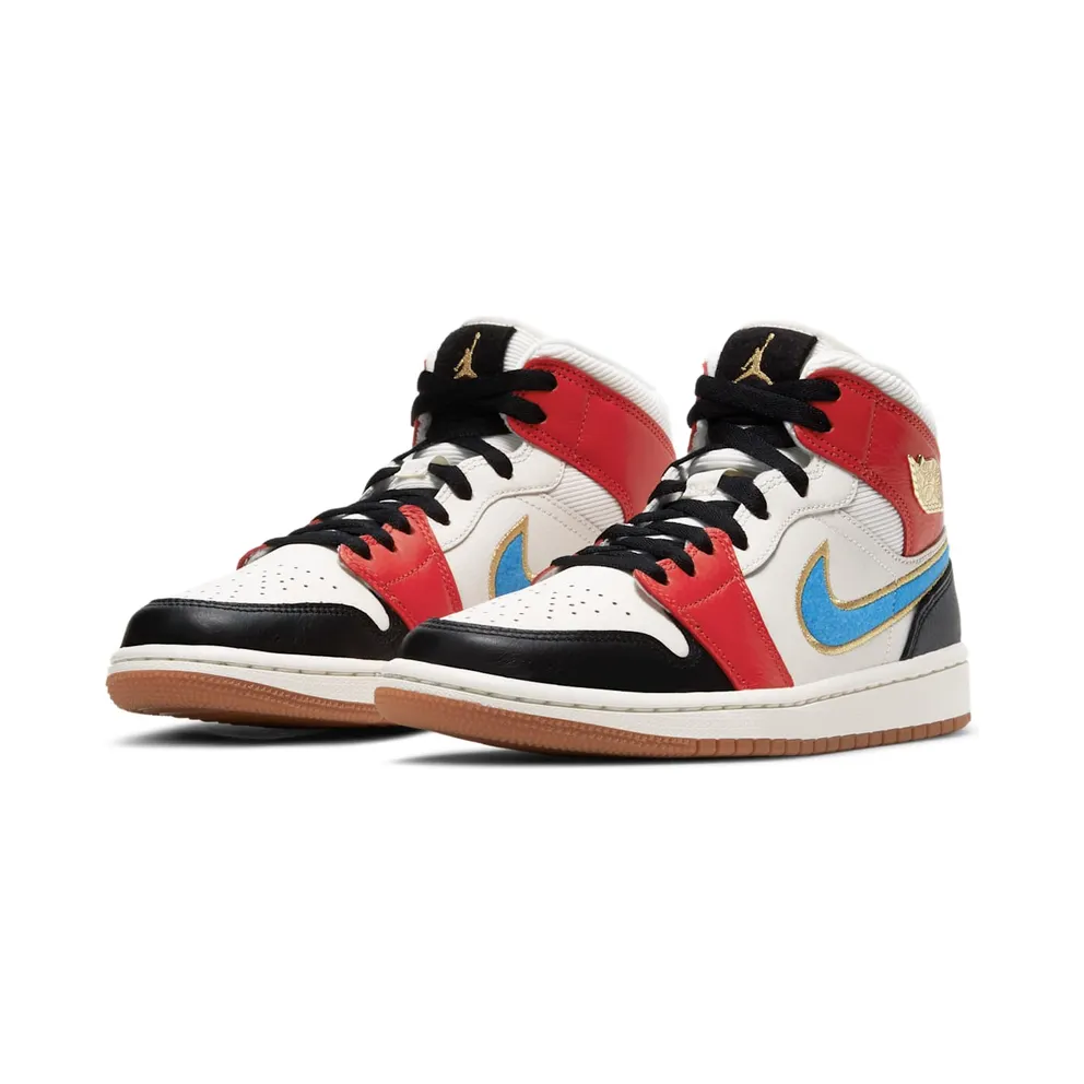 Jordan 1 Mid Sail Red Black Blue Sail/Metallic Gold-Gym Red-Black (DC1426-100)