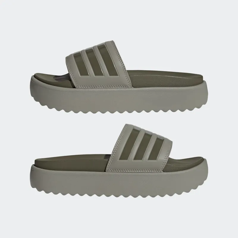 adidas Adilette Platform Slides Silver Pebble Olive Strata (HQ6180)