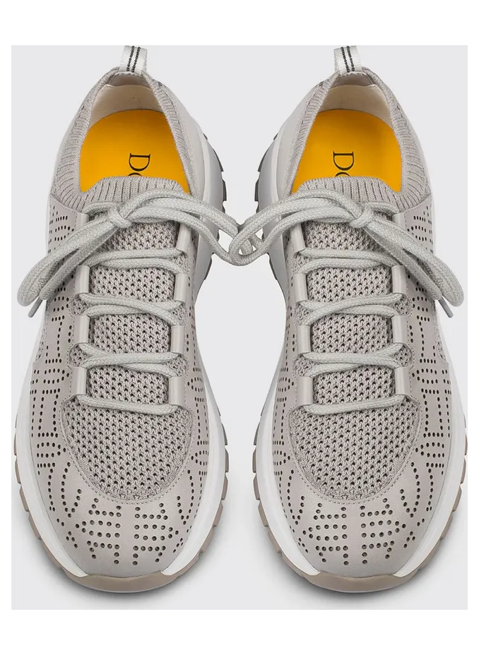 Doucal’s Perforated Leather and Crochet Knit Sneakers Ice (DD8898WHINPZ850SW17) (2)