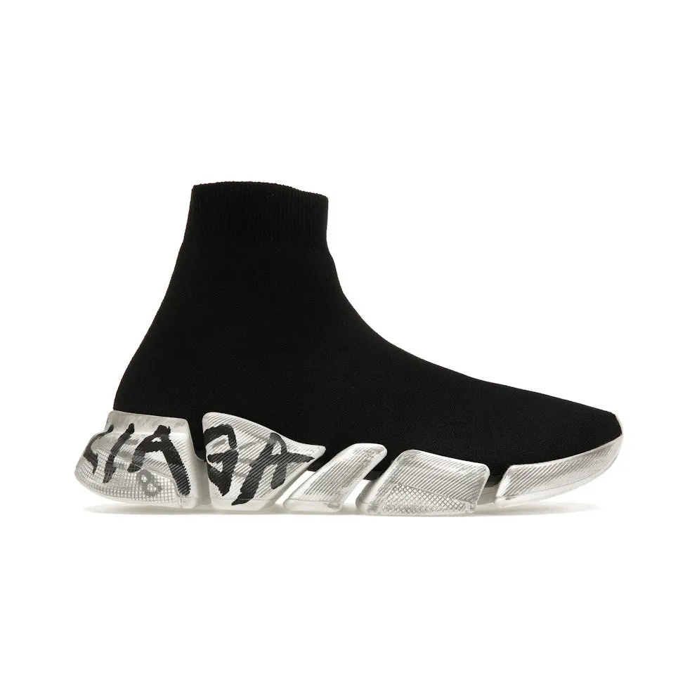 Balenciaga Speed 2.0 Graffiti Recycled Knit Black White (617239W2DD41091)