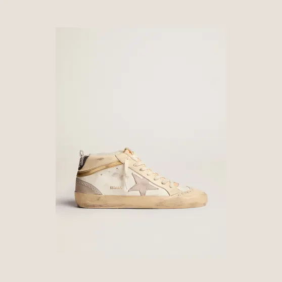 Golden Goose Mid Star With Star In Light Gray Suede And Gold Flash (GWF00123.F003018.11116)