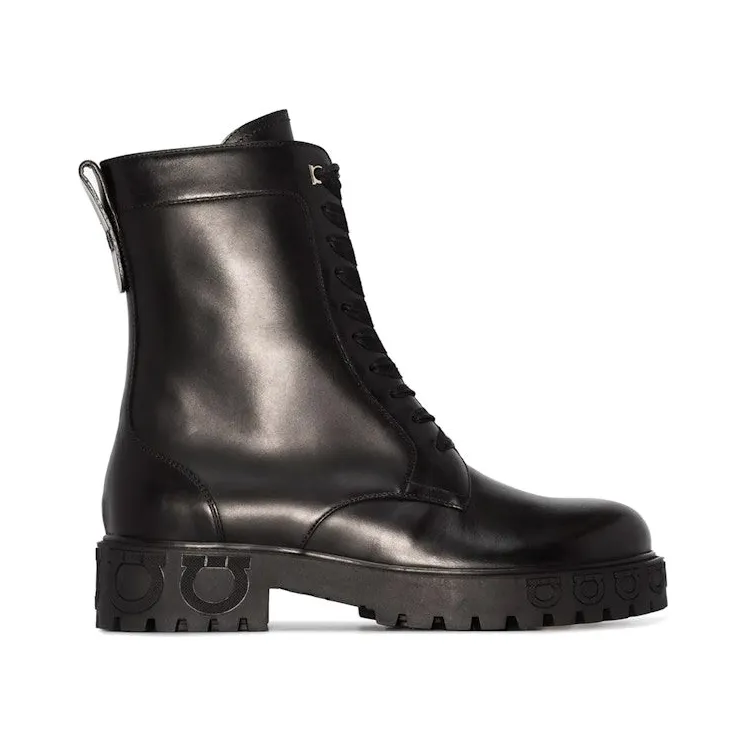 Ferragamo Gancini-Motif Combat Boots Black (01A574741339)