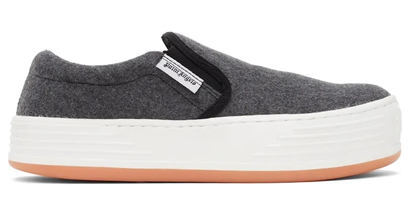 Palm Angels Grey & White Flocked Snow Slip Sneakers (PMIA063F21FAB0020901)