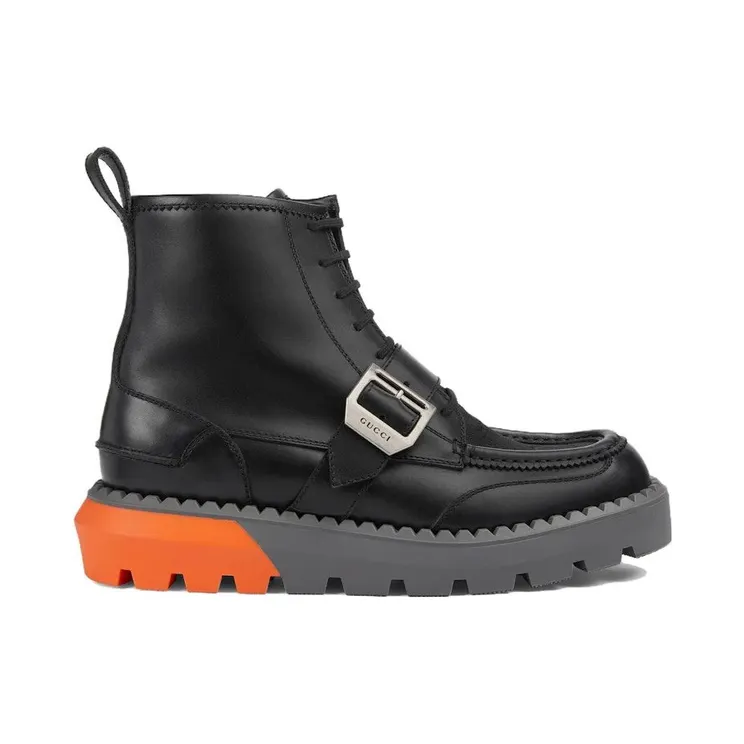 Gucci Lace Up Boot Buckle Black Orange (739867 AABZ0 1000)
