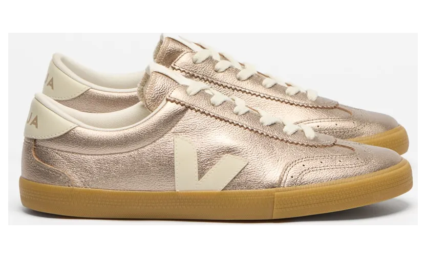 Veja Volley Laminated Leather Sneakers with Contrast Logo Bronze (VO2021875)