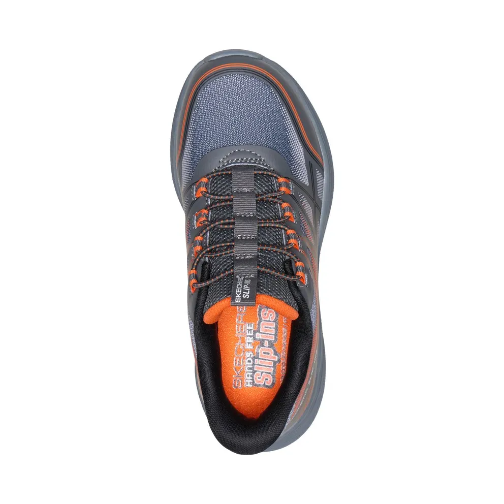 Skechers Slip-ins: Microspec Velocity – Grid-Shift Sneaker Houtskool/Orange